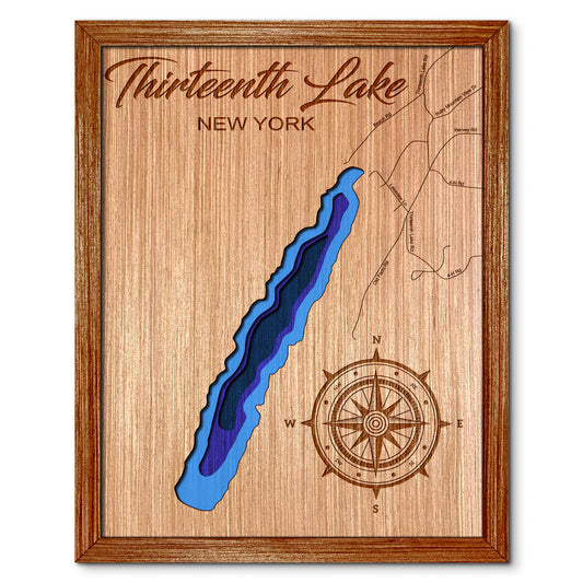 Thirteenth Lake, New York Depth Map - Any Lake, Pond, or Reservoir, Home Decor, Wall Art, Wall Decor