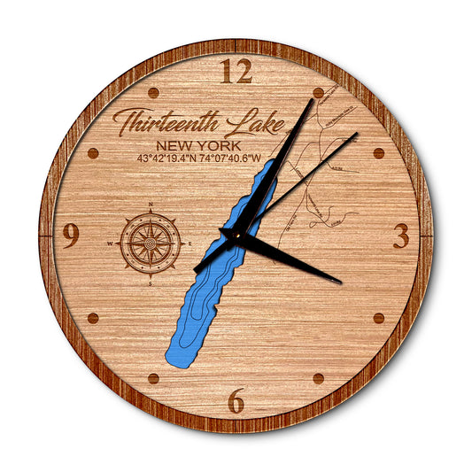 Thirteenth Lake, New York Layered Map Clock - Any Lake, Pond, or Reservoir - Unique Home Decor
