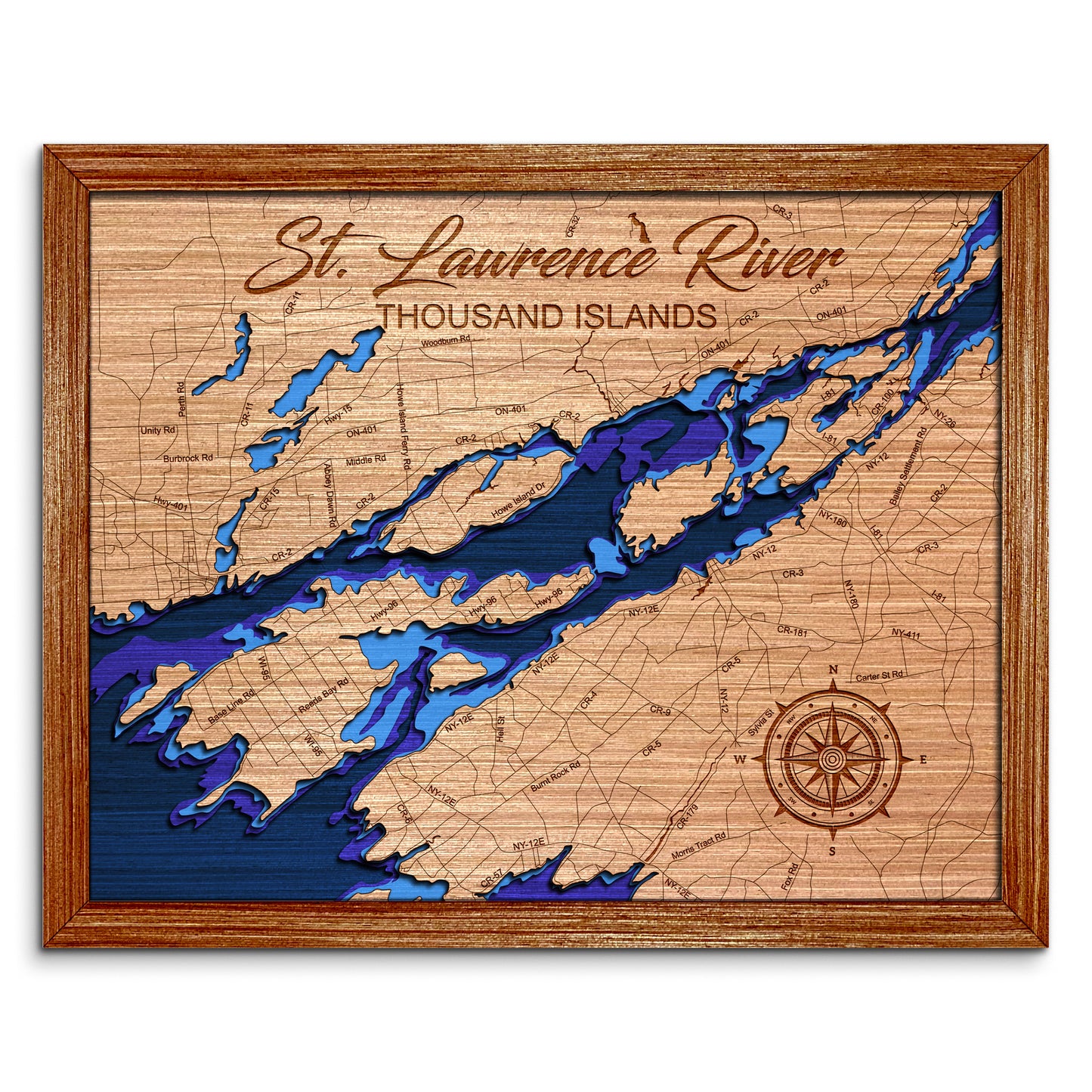 Thousand Islands St. Lawrence River Depth Map - Any Lake, Pond, or Reservoir, Home Decor, Wall Art, Wall Decor