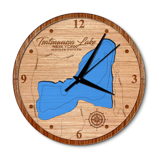 Tsatsawassa Lake, New York Layered Map Clock - Any Lake, Pond, or Reservoir - Unique Home Decor