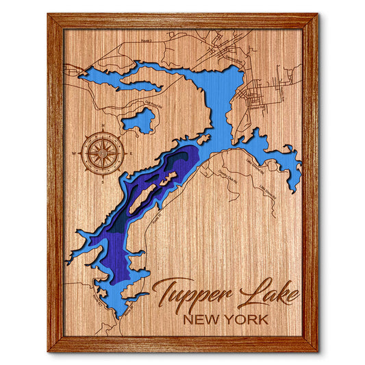 Tupper Lake, New York Depth Map - Any Lake, Pond, or Reservoir - Unique Home Decor, Wall Art