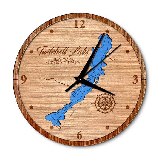 Twitchell Lake, New York Layered Map Clock - Any Lake, Pond, or Reservoir - Unique Home Decor