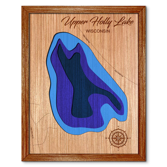 Upper Holly Lake, Wisconsin Depth Map - Any Lake, Pond, or Reservoir, Home Decor, Wall Art, Wall Decor