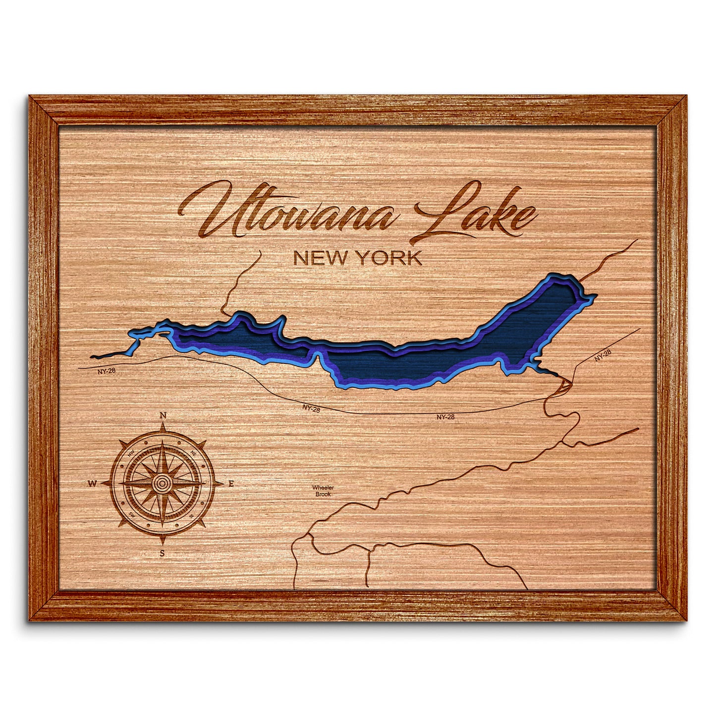 Utowana Lake, New York Depth Map - Any Lake, Pond, or Reservoir - Unique Home Decor, Wall Art