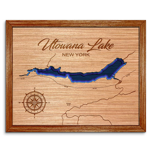 Utowana Lake, New York Depth Map - Any Lake, Pond, or Reservoir - Unique Home Decor, Wall Art