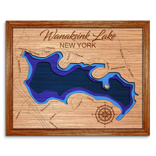 Wanaksink Lake, New York Depth Map - Any Lake, Pond, or Reservoir - Unique Home Decor, Wall Art
