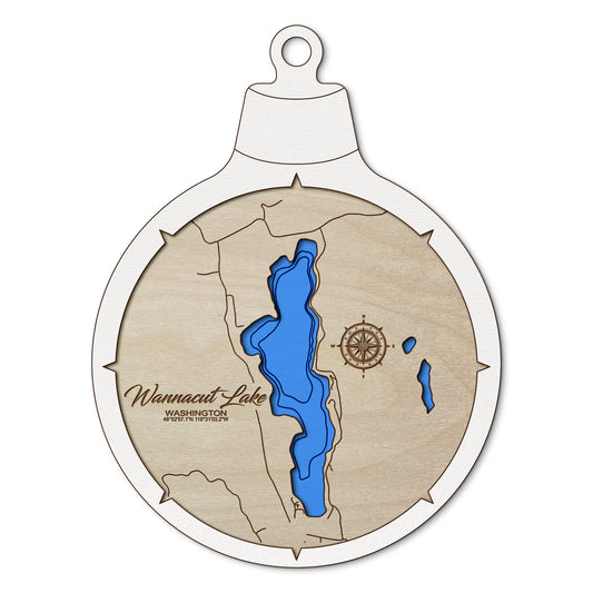 Wannacut Lake, Washington Custom 3D Layered Wood Lake Map Ornament | Handcrafted Bathymetric Art