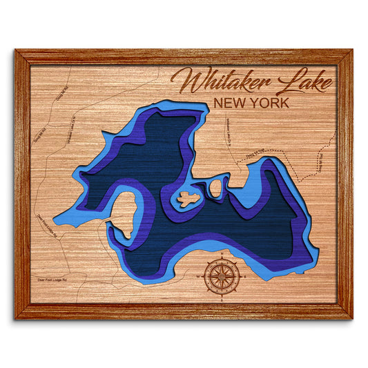 Whitaker Lake, Speculator New York Depth Map - Any Lake, Pond, or Reservoir - Unique Home Decor, Wall Art