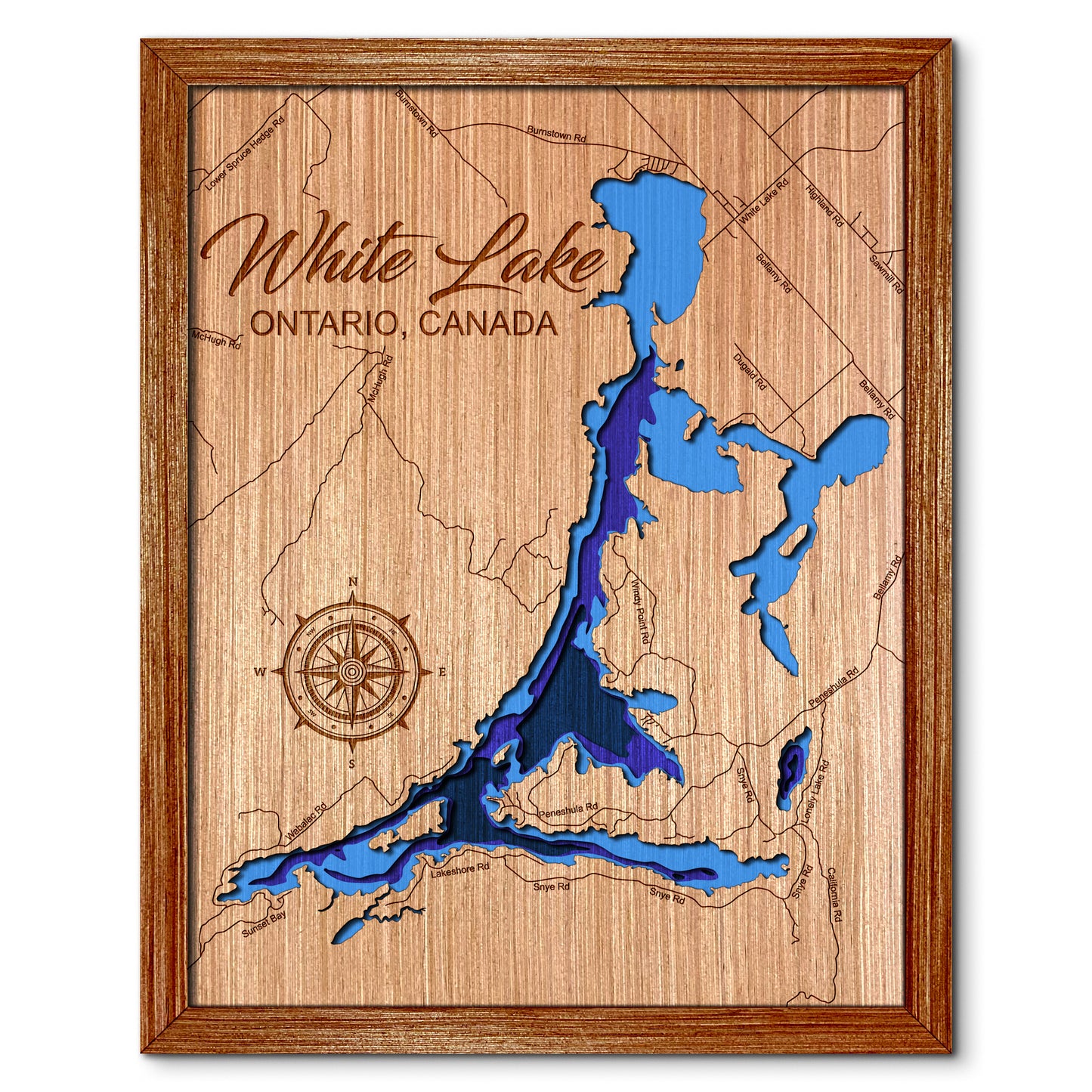 White Lake Ontario, Canada Depth Map - Any Lake, Pond, or Reservoir, Home Decor, Wall Art, Wall Decor