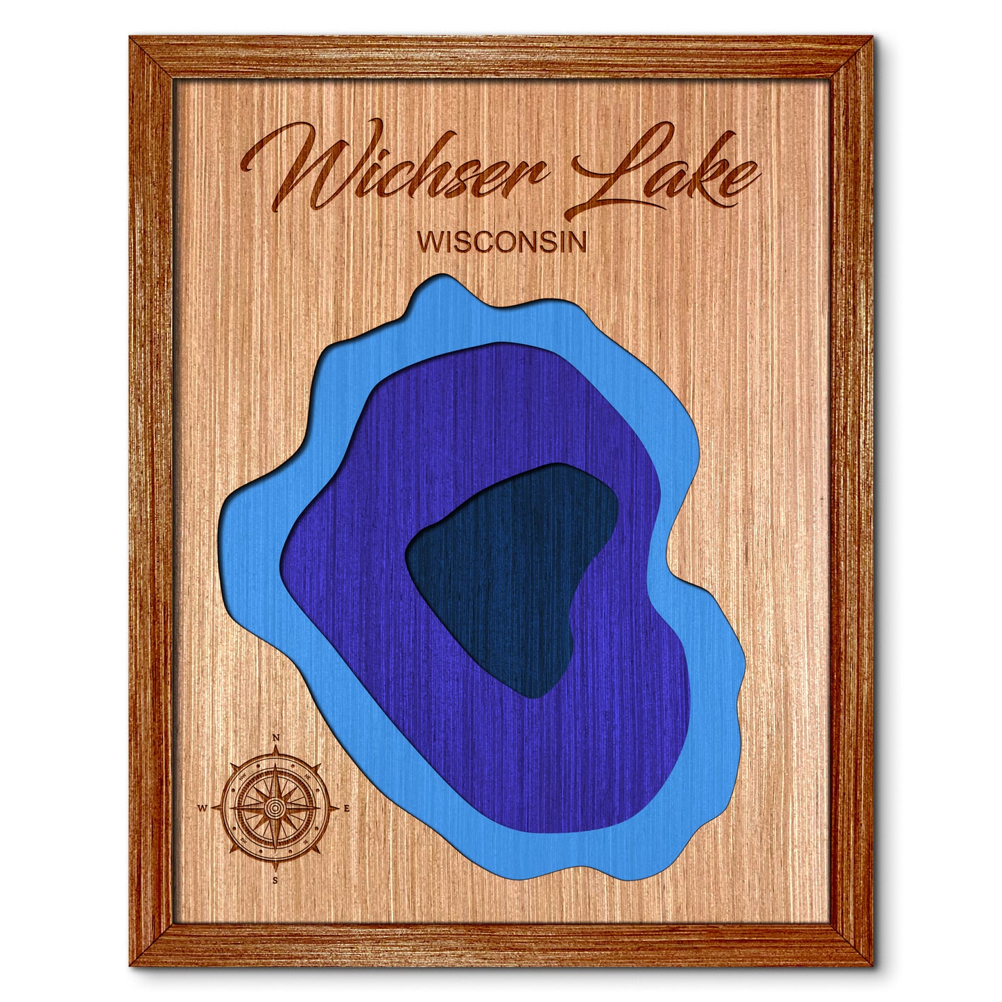 Wichser Lake, Wisconsin Depth Map - Any Lake, Pond, or Reservoir, Home Decor, Wall Art, Wall Decor