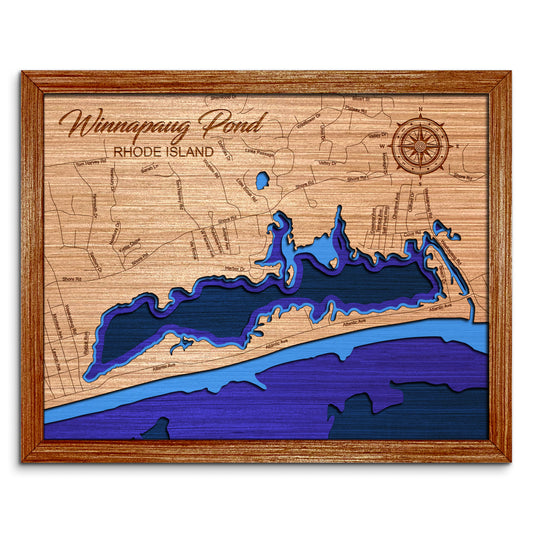 Winnapaug Pond, Rhode Island Depth Map - Any Lake, Pond, or Reservoir - Unique Home Decor, Wall Art