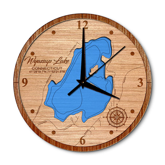 Wyassup Lake, Connecticut Layered Map Clock - Any Lake, Pond, or Reservoir - Unique Home Decor