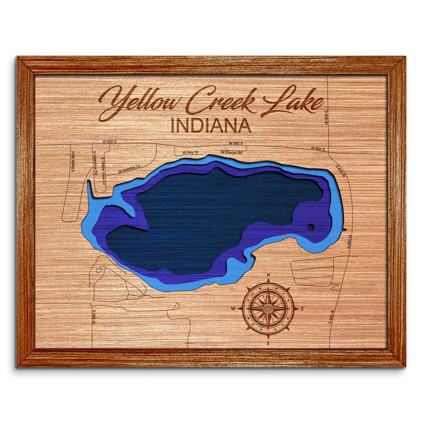 Yellow Creek Lake, Indiana Depth Map - Any Lake, Pond, or Reservoir, Home Decor, Wall Art, Wall Decor