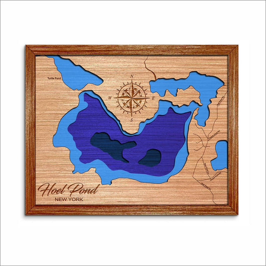 Hoel Pond, New York Depth Map - Any Lake, Pond, or Reservoir, Home Decor, Wall Art, Wall decor