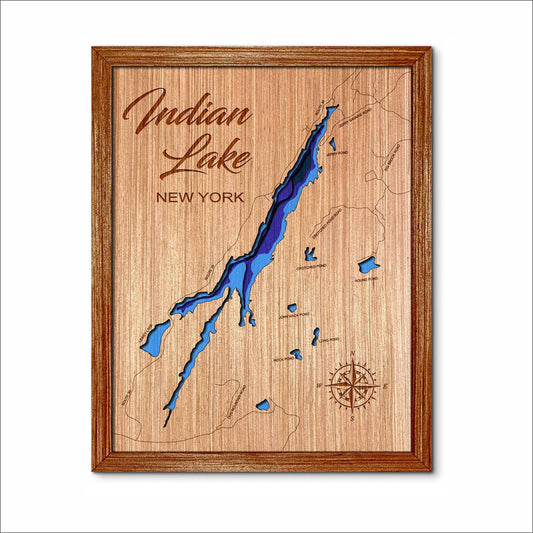 Indian Lake, New York Depth Map - Any Lake, Pond, or Reservoir, Home Decor, Wall Art, Wall decor