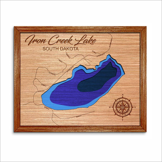 Iron Creek Lake, South Dakota Depth Map - Any Lake, Pond, or Reservoir, Home Decor, Wall Art, Wall decor