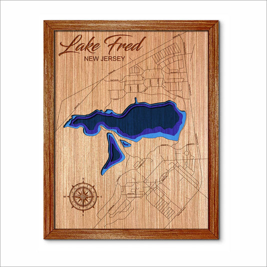 Lake Fred, New Jersey Depth Map - Any Lake, Pond, or Reservoir, Home Decor, Wall Art, Wall Decor