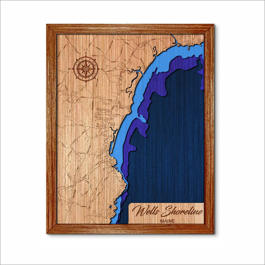 Wells, Maine Shoreline Depth Map - Any Lake, Pond, or Reservoir, Home Decor, Wall Art, Wall Decor