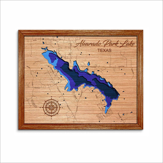 Alvarado Park Lake, Texas Depth Map - Any Lake, Pond, or Reservoir, Home Decor, Wall Art, wall decor