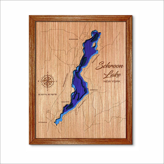 Schroon Lake, New York Depth Map - Any Lake, Pond, or Reservoir, Home Decor, Wall Art, Wall Decor