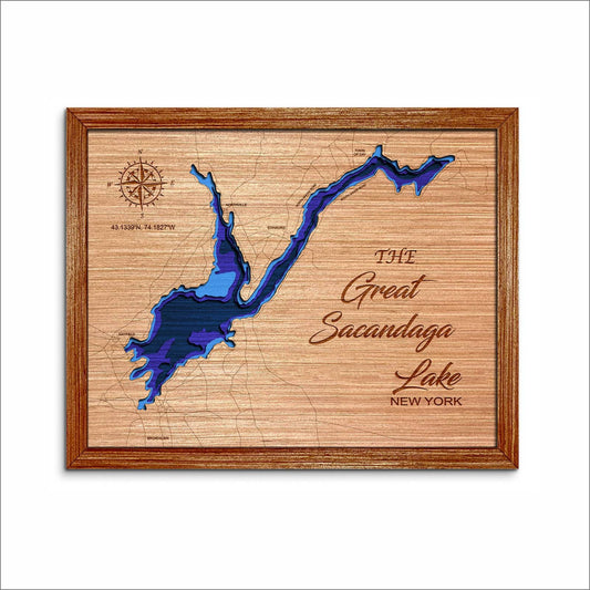 Great Sacandaga Lake, New York Depth Map - Any Lake, Pond, or Reservoir - Unique Home Decor, Wall Art
