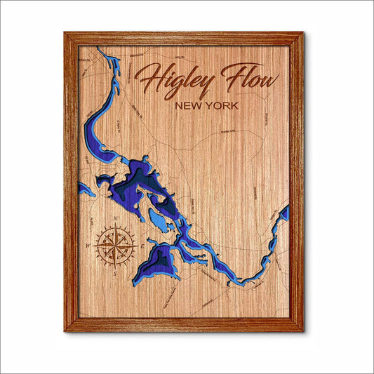 Higley Flow, New York Depth Map - Any Lake, Pond, or Reservoir, Home Decor, Wall Art, Wall decor