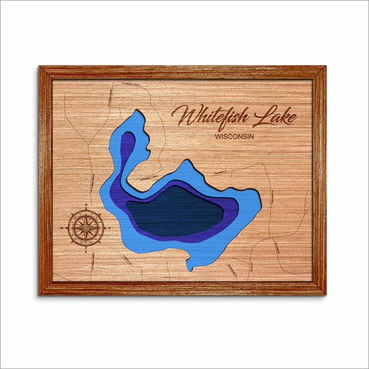 Whitefish Lake, Wisconsin Depth Map - Any Lake, Pond, or Reservoir, Home Decor, Wall Art, Wall Decor