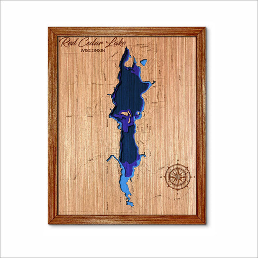 Red Cedar Lake, Wisconsin Depth Map - Any Lake, Pond, or Reservoir, Home Decor, Wall Art, Wall Decor