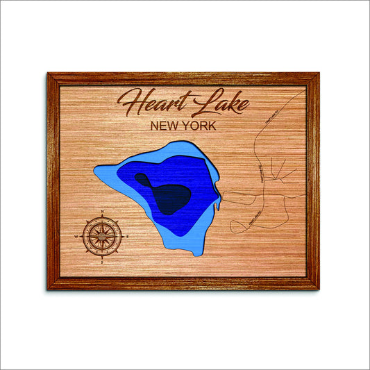 Heart Lake, New York Depth Map - Any Lake, Pond, or Reservoir, Home Decor, Wall Art, Wall decor