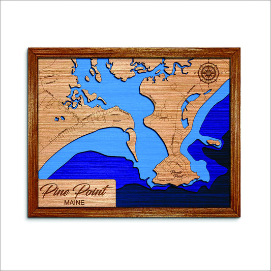 Pine & Prout Point in Maine Depth Map - Any Lake, Pond, or Reservoir - Unique Home Decor, Wall Art