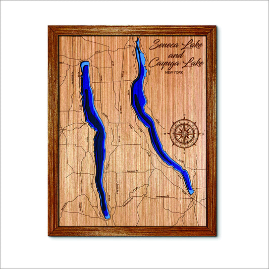 Seneca & Cayuga Lake, New York Depth Map - Any Lake, Pond, or Reservoir, Home Decor, Wall Art, Wall Decor