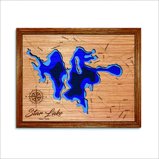 Star Lake, New York Depth Map - Any Lake, Pond, or Reservoir, Home Decor, Wall Art, Wall Decor