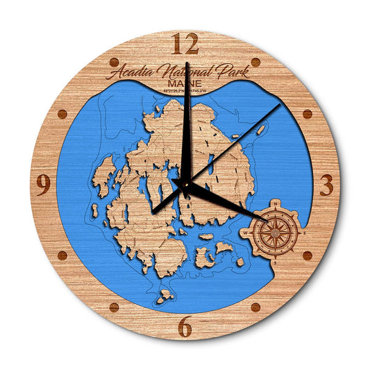 Acadia National Park, Maine Layered Map Clock - Any Lake, Pond, or Reservoir - Unique Home Decor