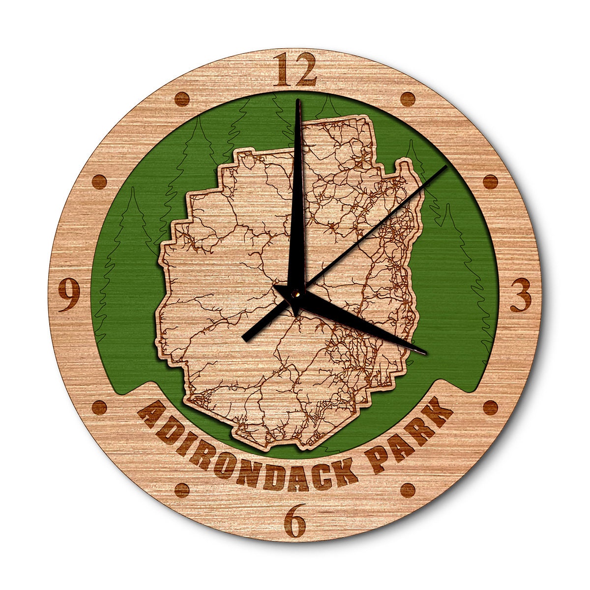 Adirondack Park, New York 14in Layered Map Clock - Any Lake, Pond, or Reservoir - Unique Home Decor