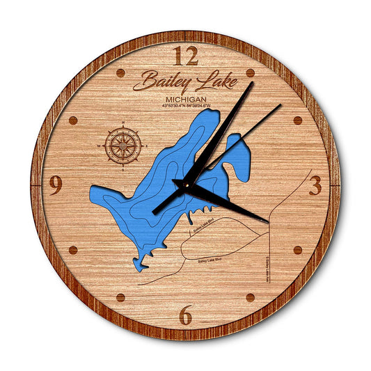 Bailey Lake in Michigan 3D topographical map clock. nautical clock. personalized lake map clock