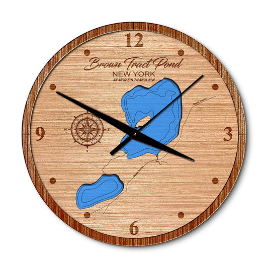 Brown Tract Pond, New York Layered Map Clock - Any Lake, Pond, or Reservoir - Unique Home Decor