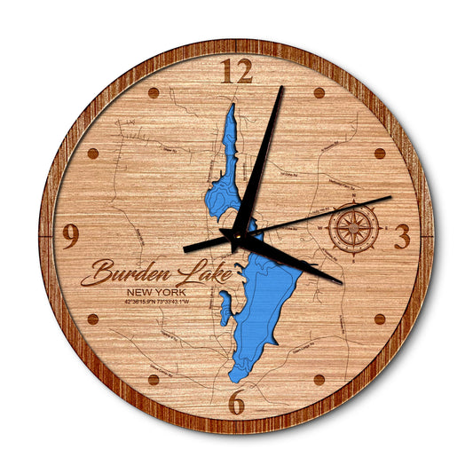 Burden Lake, New York Layered Map Clock - Any Lake, Pond, or Reservoir - Unique Home Decor