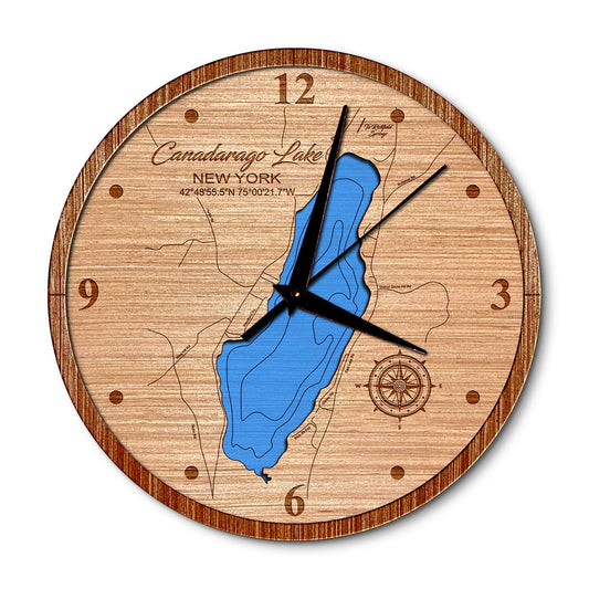 Canadarago Lake, New York 14in Layered Map Clock - Any Lake, Pond, or Reservoir - Unique Home Decor