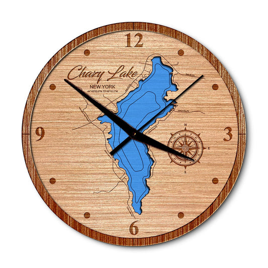 Chazy Lake, New York 14in Layered Map Clock - Any Lake, Pond, or Reservoir - Unique Home Decor