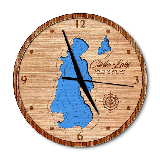 Clinto Lake in Ontario, Canada Layered Map Clock - Any Lake, Pond, or Reservoir - Unique Home Decor