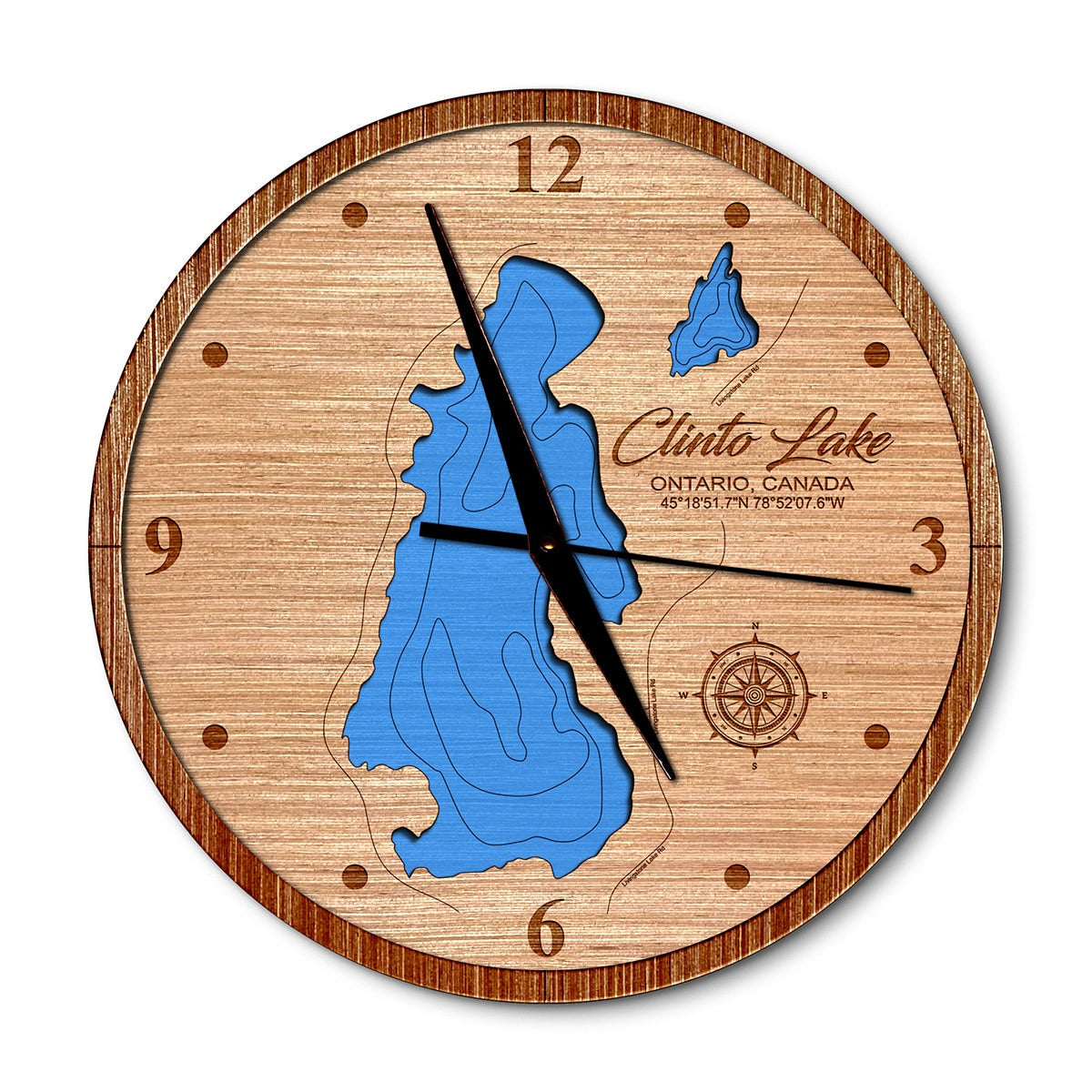 Clinto Lake in Ontario, Canada 14in Layered Map Clock - Any Lake, Pond, or Reservoir - Unique Home Decor