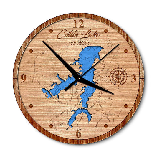 Cotile Lake, Louisiana Layered Map Clock - Any Lake, Pond, or Reservoir - Unique Home Decor