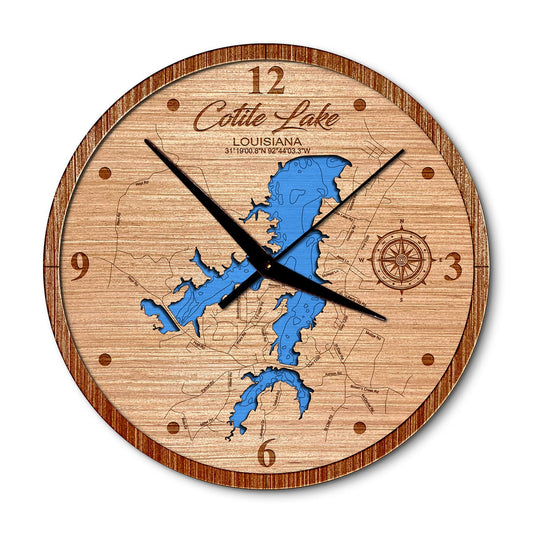 Cotile Lake, Louisiana 14in Layered Map Clock - Any Lake, Pond, or Reservoir - Unique Home Decor