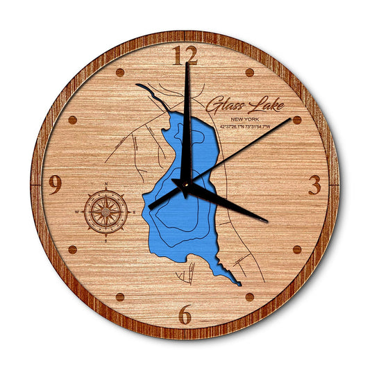 Glass Lake, New York Layered Map Clock - Any Lake, Pond, or Reservoir - Unique Home Decor