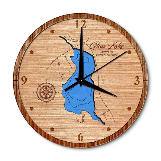 Glass Lake, New York 14in Layered Map Clock - Any Lake, Pond, or Reservoir - Unique Home Decor