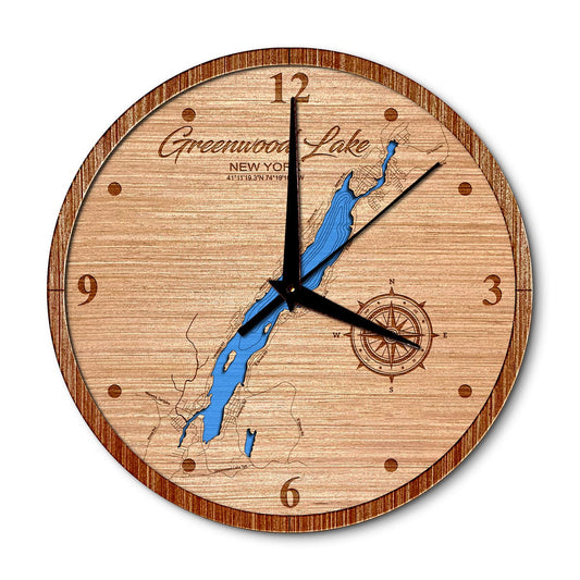 Greenwood Lake, New York & New Jersey 14in Layered Map Clock - Any Lake, Pond, or Reservoir - Unique Home Decor