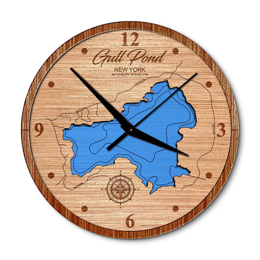 Gull Pond, New York 14in Layered Map Clock - Any Lake, Pond, or Reservoir - Unique Home Decor