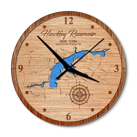 Hinckley Reservoir, New York 14in Layered Map Clock - Any Lake, Pond, or Reservoir - Unique Home Decor