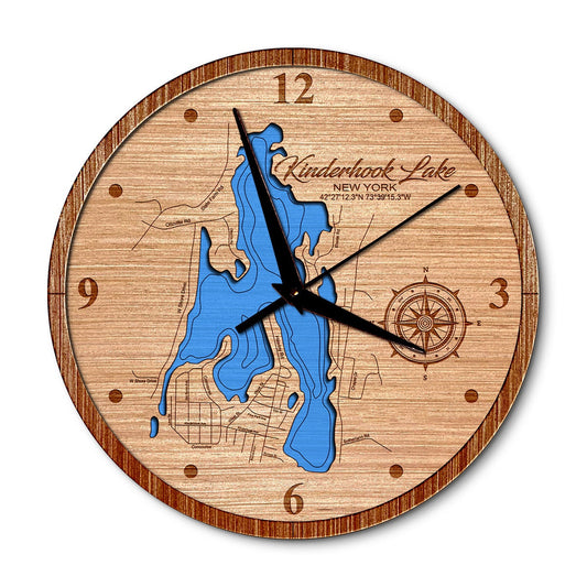 Kinderhook Lake, New York 14in Layered Map Clock - Any Lake, Pond, or Reservoir - Unique Home Decor