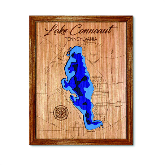 Lake Conneaut, Pennsylvania Depth Map - Any Lake, Pond, or Reservoir, Home Decor, Wall Art, Wall Decor